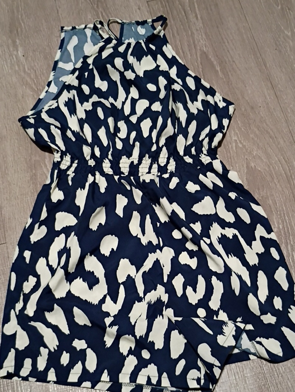 Navy and White Halter One-Piece Romper